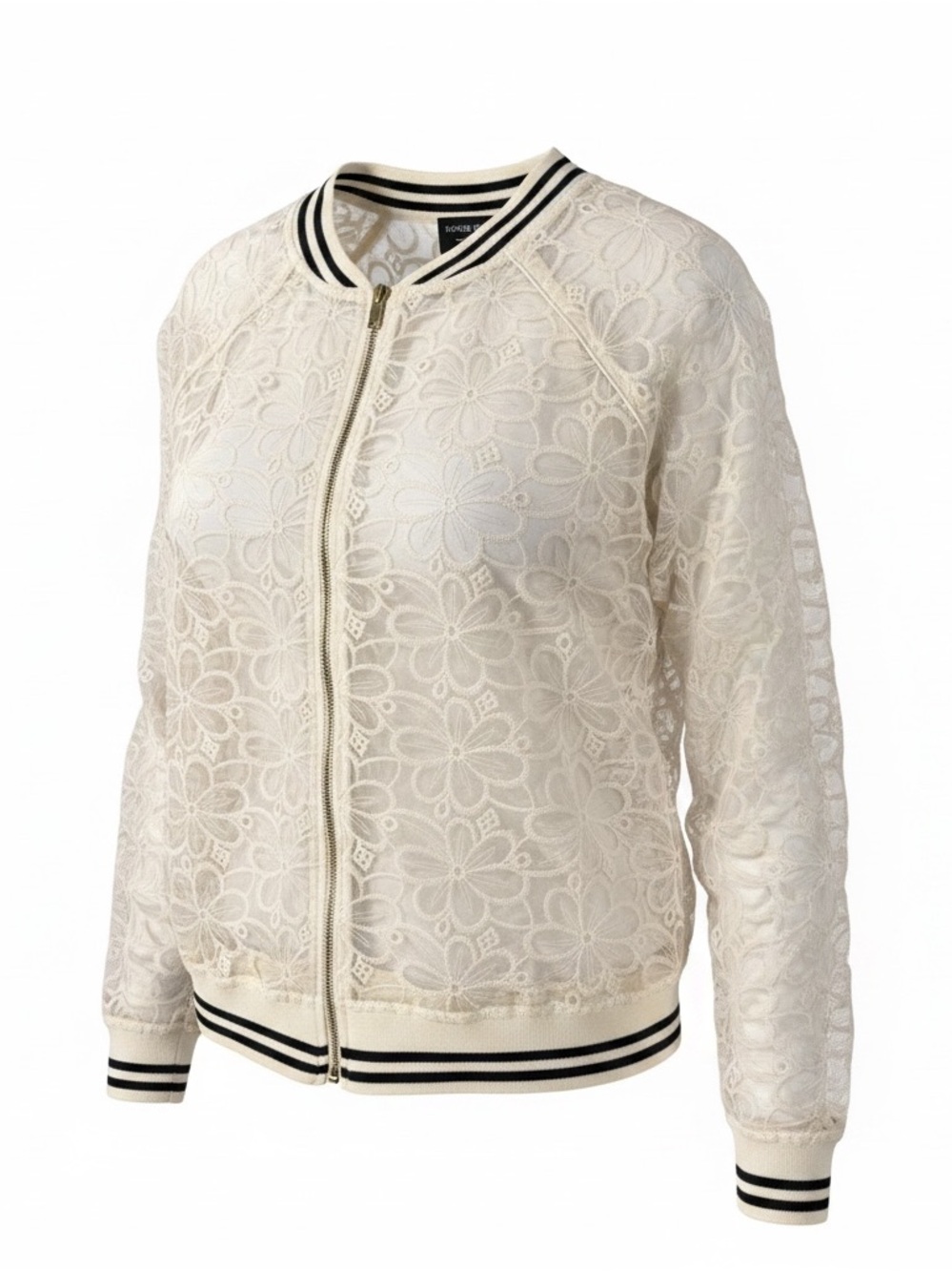 Harlowe & Graham White Floral Lace Bomber Jacket